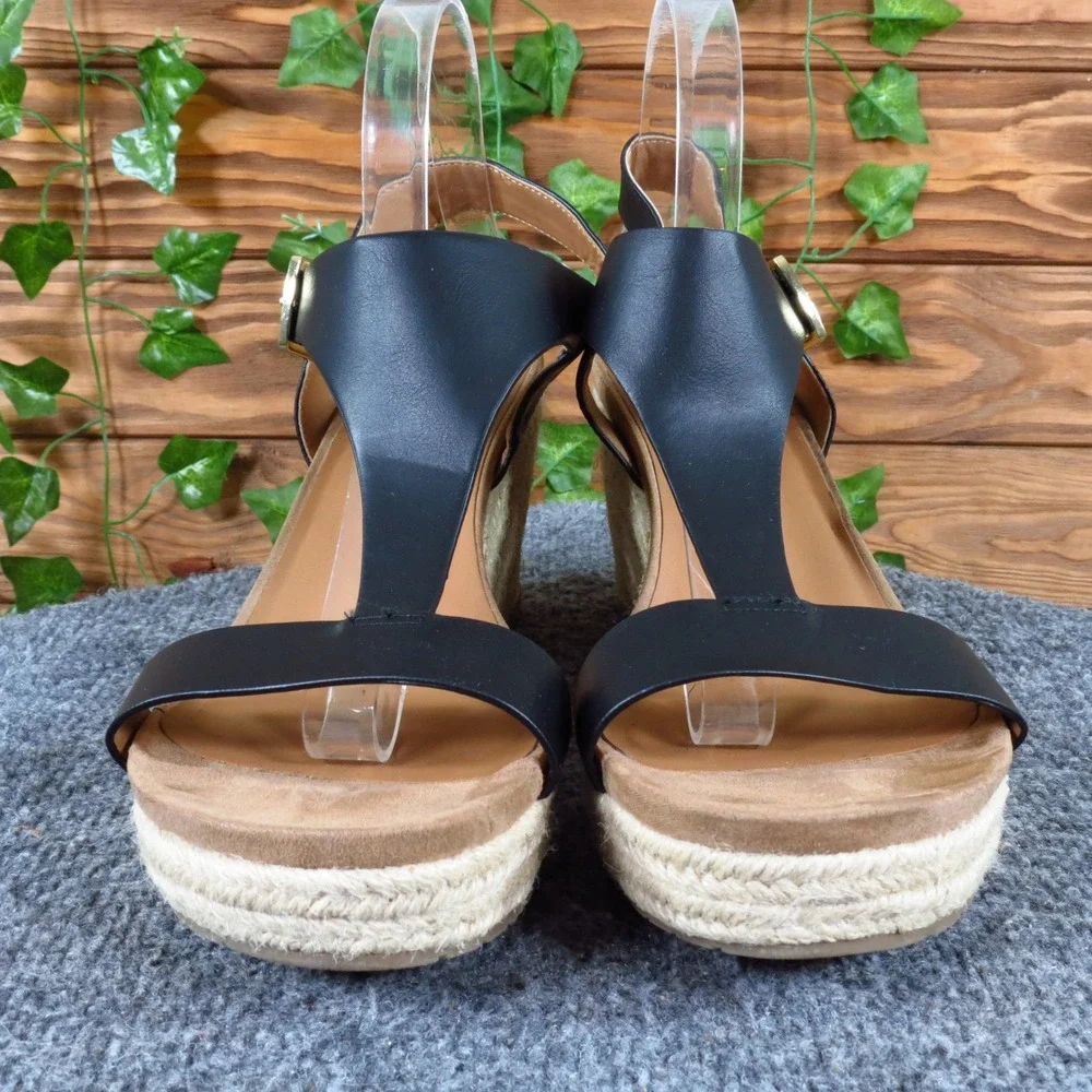 Kenneth Cole Reaction Card Wedge Womens Espadrille Sandal 11 Summer Black Jute